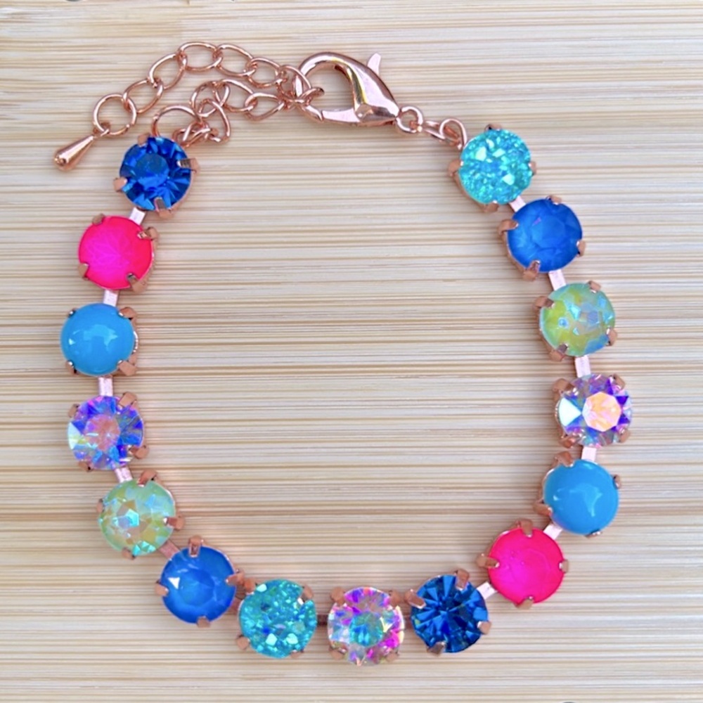 Sapphire Aurora Borealis + Fuchsia Hot Pink “Lillie” Crystal Tennis Bracelet - Picture 14 of 14